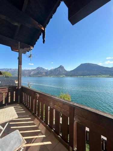 a view from the deck of a house overlooking the water at Wallner am See in St. Wolfgang