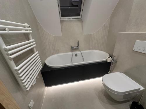 a bathroom with a sink and a toilet at Skyline Villa with jacuzzi and sauna in Kościelisko