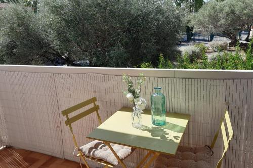 ル・プラデにあるSouth facing AC studio with terrace and parking - Dodo et Tartineの緑のテーブル