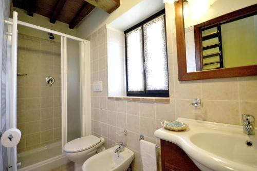 a bathroom with a toilet and a sink and a mirror at Villa Fiordaliso in Poggioni