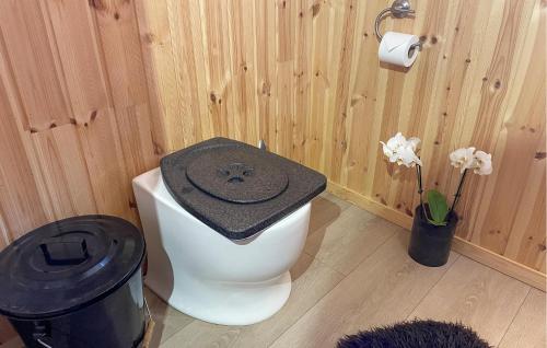 a bathroom with a toilet with a black seat at Awesome Home In Fyresdal With Kitchen in Fyresdal