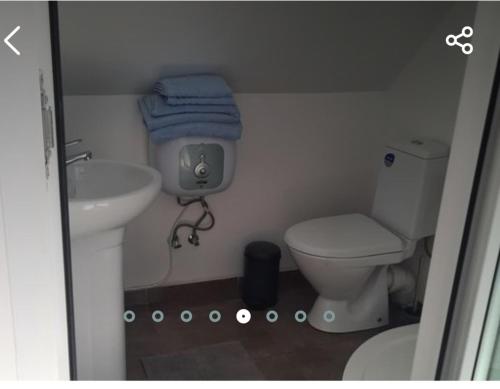 uma pequena casa de banho com WC e lavatório em La Ani și Vasile em Năvodari