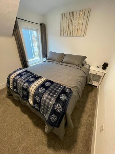 a bedroom with a large bed with a window at Heart of Downtown Free Parking Walk to Mayo in Rochester