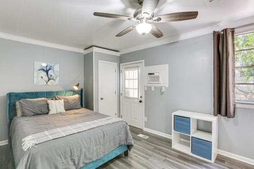a bedroom with a bed and a ceiling fan at Tallahassee Home with Yard Less Than 2 Mi to FSU Campus in Tallahassee