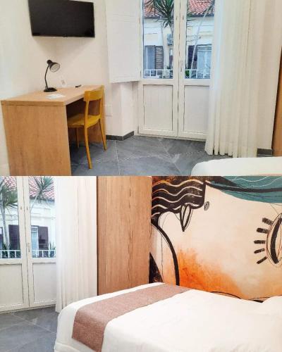 a room with a bed and a room with a bed and a table at LA CASA DEGLI DEI PIZZO in Pizzo
