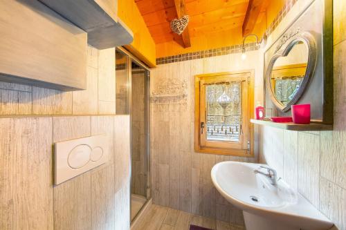 a bathroom with a sink and a mirror at Orserose Chalet 8 I Fer Da Stir in Forno di Zoldo