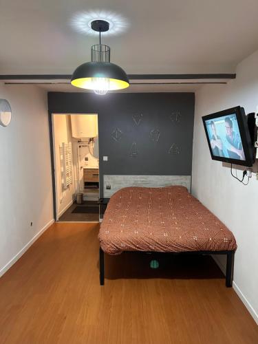 Zimmer mit einem Bett und einem Flachbild-TV in der Unterkunft Studio centre-ville RDC in Bar-le-Duc