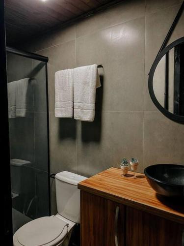 伊格雷日尼亞的住宿－Apto Aventus，一间带卫生间、水槽和镜子的浴室