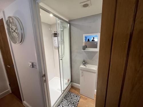 ein Bad mit einer Duschkabine und einem WC in der Unterkunft LT Apartments 54 - Twin Bed Apartment in Leicester