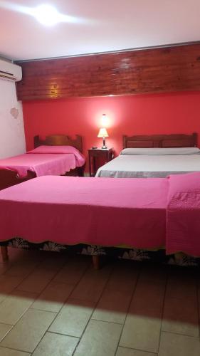2 letti in una camera con pareti rosse di Hotel Nuevo Real a Formosa