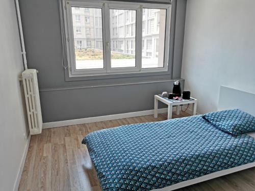 Schlafzimmer mit einem Bett und einem Fenster in der Unterkunft Belle chambre exposée Sud in Le Havre