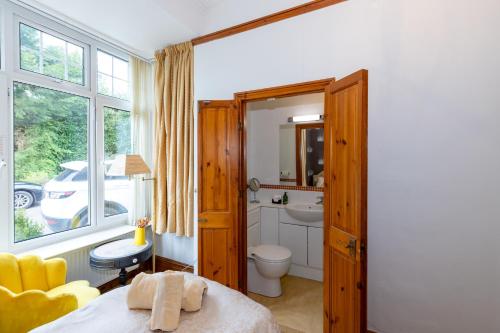 1 dormitorio con baño con aseo y lavamanos en Phoenix Rise Retreat, en Glastonbury