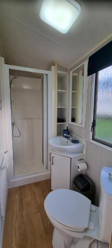 a bathroom with a toilet and a sink and a shower at Coastal Retreat Newquay NB91 in Newquay