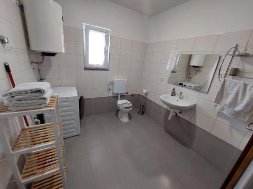 uma casa de banho branca com um WC e um lavatório em Apartman Cvita em Biograd na Moru