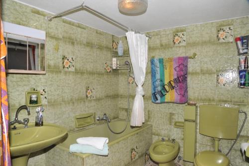 ein Badezimmer mit einem grünen Waschbecken und einem WC in der Unterkunft Apartment Froso on the Beach in Rethymno
