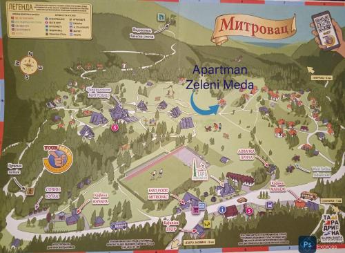 a map of the amphitheater at the alpine agent needle at Apartmani ZELENI MEDA in Mitrovac