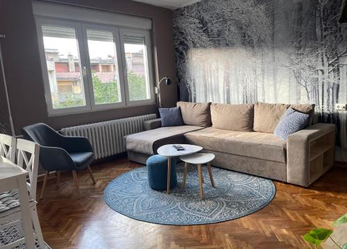 a living room with a couch and a table at Apartman Avenia in Novi Sad