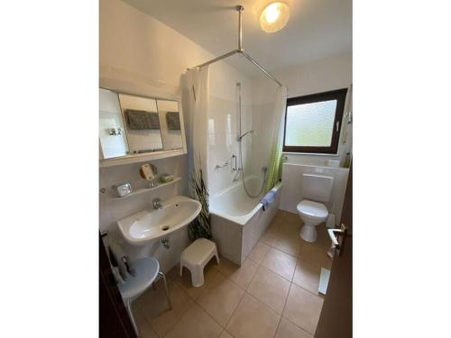 a bathroom with a tub and a sink and a toilet and a bath tub at Yvonne Modern retreat in Titisee-Neustadt