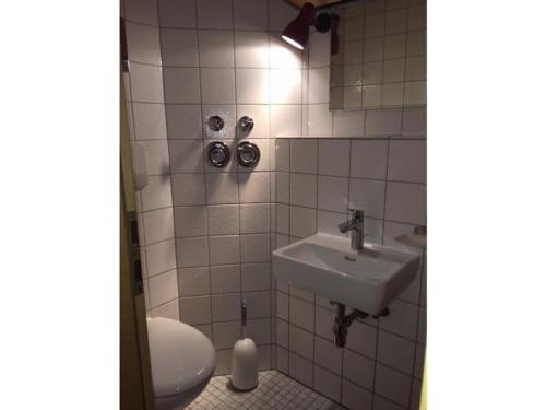 ein Bad mit einem Waschbecken und einem WC in der Unterkunft Huis Rieslehof Appartement 12 in Titisee-Neustadt