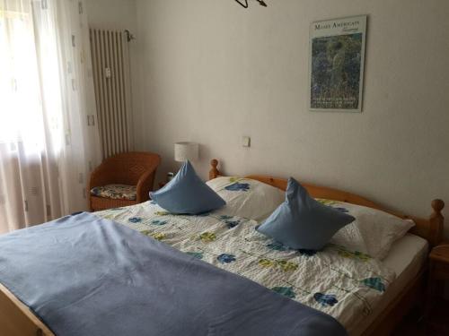 una camera con un letto con due cuscini sopra di Appartementencomplex Titisee a Titisee-Neustadt