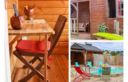 a collage of photos with a table and chairs at les gites du cocon in Cadet