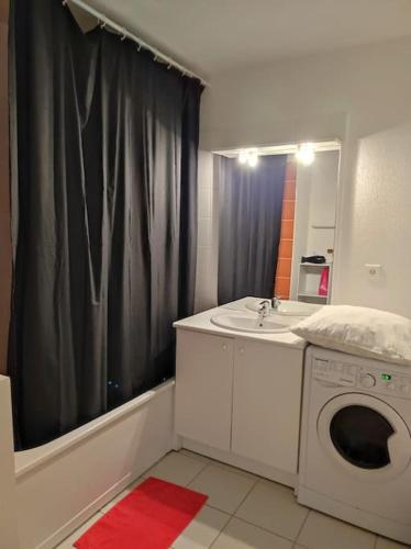 une salle de bain avec un lavabo et une machine à laver dans l'établissement Belharra Appartement, à Bayonne
