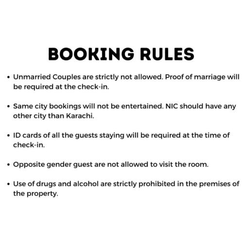 a page of a document with the words boosing rules at Cosy Inn Guest House in Karachi