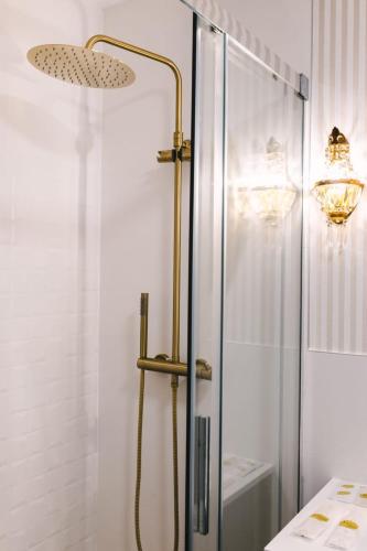 a bathroom with a shower with a glass door at TRONCOSO ENEA in Zamora