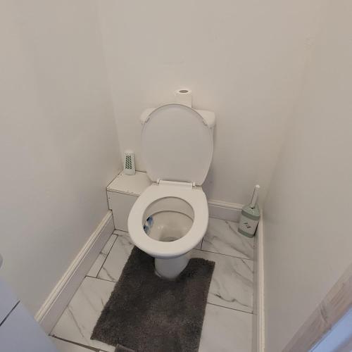 a bathroom with a white toilet in a room at Greenwich City Staycation in Plumstead