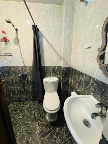 a bathroom with a toilet and a sink at Sky Guest House in Tbilisi City
