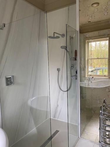 a bathroom with a shower and a sink at Home Farm Cottage in Lytham St Annes