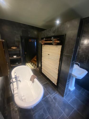 a bathroom with a sink and a bath tub at The Museum - Au Lit, Jérôme! in Antwerp