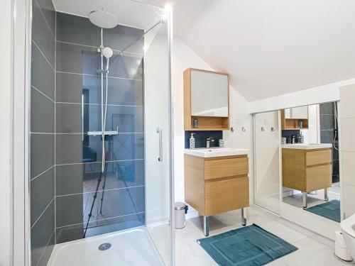 a bathroom with a shower and a sink at Gite "Chez Eléonore et Axel" in Gouvieux