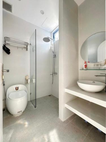 a bathroom with a toilet and a sink and a mirror at Serena Villa, Da Nang, Viet Nam, 3 bedrooms - Vietnam in Danang