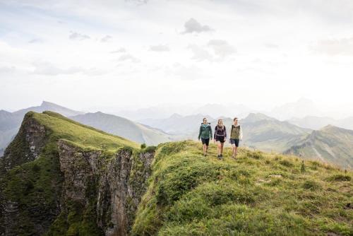 two women standing on top of a mountain at Appartement Bettina in Schoppernau