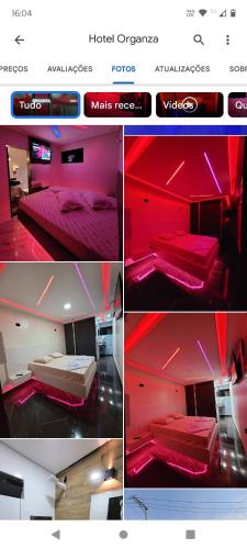un collage de cuatro fotos de una habitación con cama en Motel Organza, en São Paulo