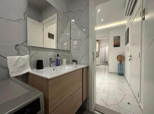 een badkamer met een wastafel en een spiegel bij Le Silver in Libreville