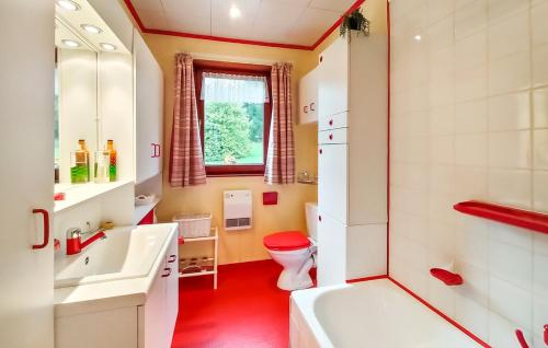 La salle de bains est pourvue de toilettes et d'un lavabo. dans l'établissement Maison Catharina, à Vielsalm