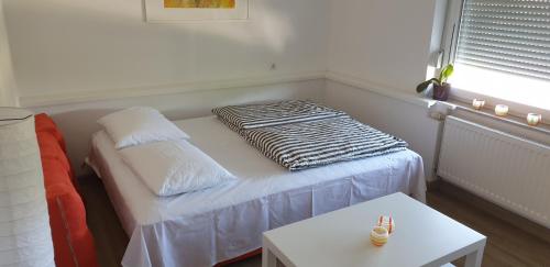Apartman River في برييدور: غرفة صغيرة مع أريكة وطاولة