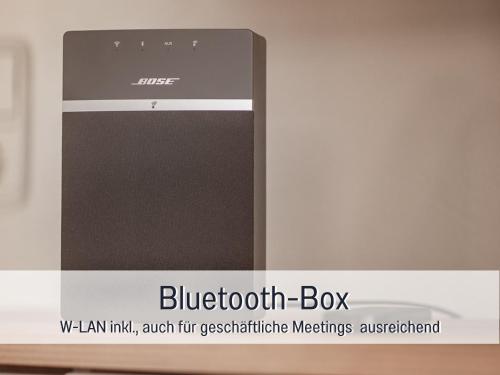 a picture of a black kitchen box with the words bluetooth box at Ferienhaus Bauer in Piding in Piding