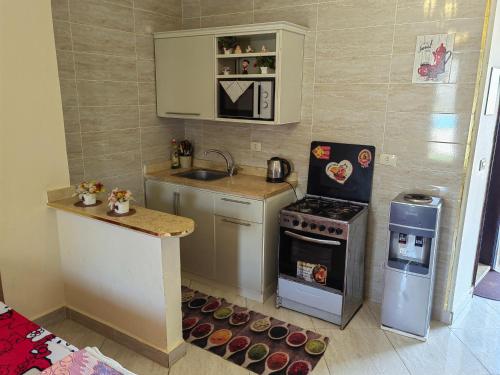 a small kitchen with a sink and a stove at Lasirena mini egypt in Ain Sokhna