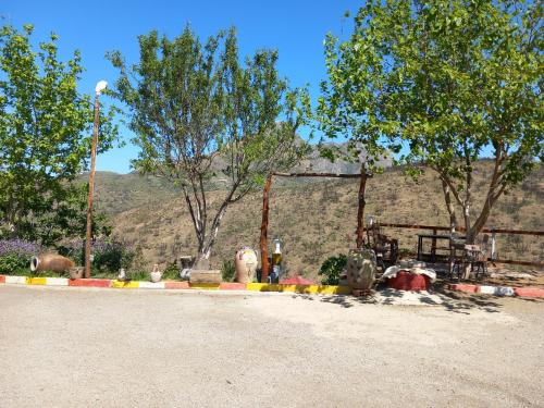 una calle con árboles al lado de una carretera en La ferme familiale Atmani, en El Kseur