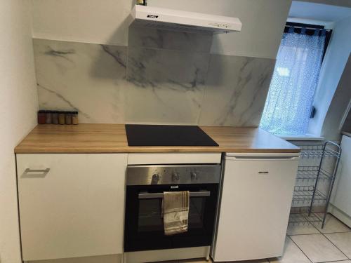 a kitchen with a stove and a counter top at T1 Tout confort aux porte de Strasbourg in Strasbourg