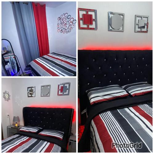 duas fotografias de um quarto com uma cama em Juju House em Cabo Haitiano