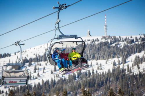 a group of people sitting on a ski lift at Schwarzwaldhaus Krebs - Villa Kunterbunt, Lenzkirch, Feldberg in Lenzkirch