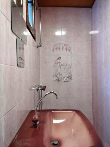 La salle de bains est pourvue d'un lavabo en cuivre avec un robinet. dans l'établissement Studio in villa with parking and private garden, à Saint-Laurent-du-Var