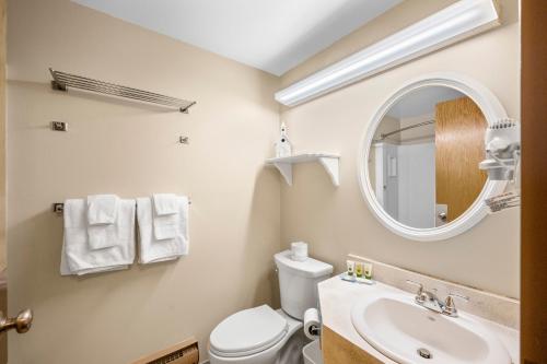 a bathroom with a toilet and a sink and a mirror at The Fountain Inn in Lakeside