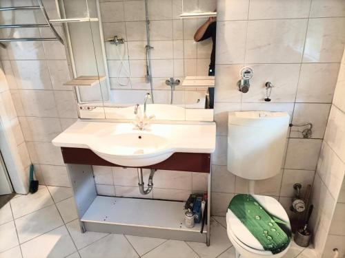 a bathroom with a sink and a toilet at Möblierte 5 Zimmer Wohnung in Sulzbach