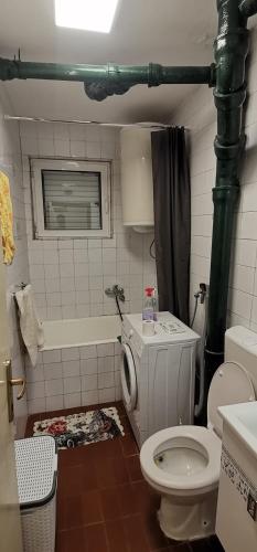 a bathroom with a toilet and a bath tub at Adriatic Escape Apartment in Herceg-Novi