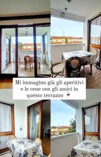 een collage van foto's van een kamer met een tafel en stoelen bij Sama Appartemento Butterfly in San Carlo